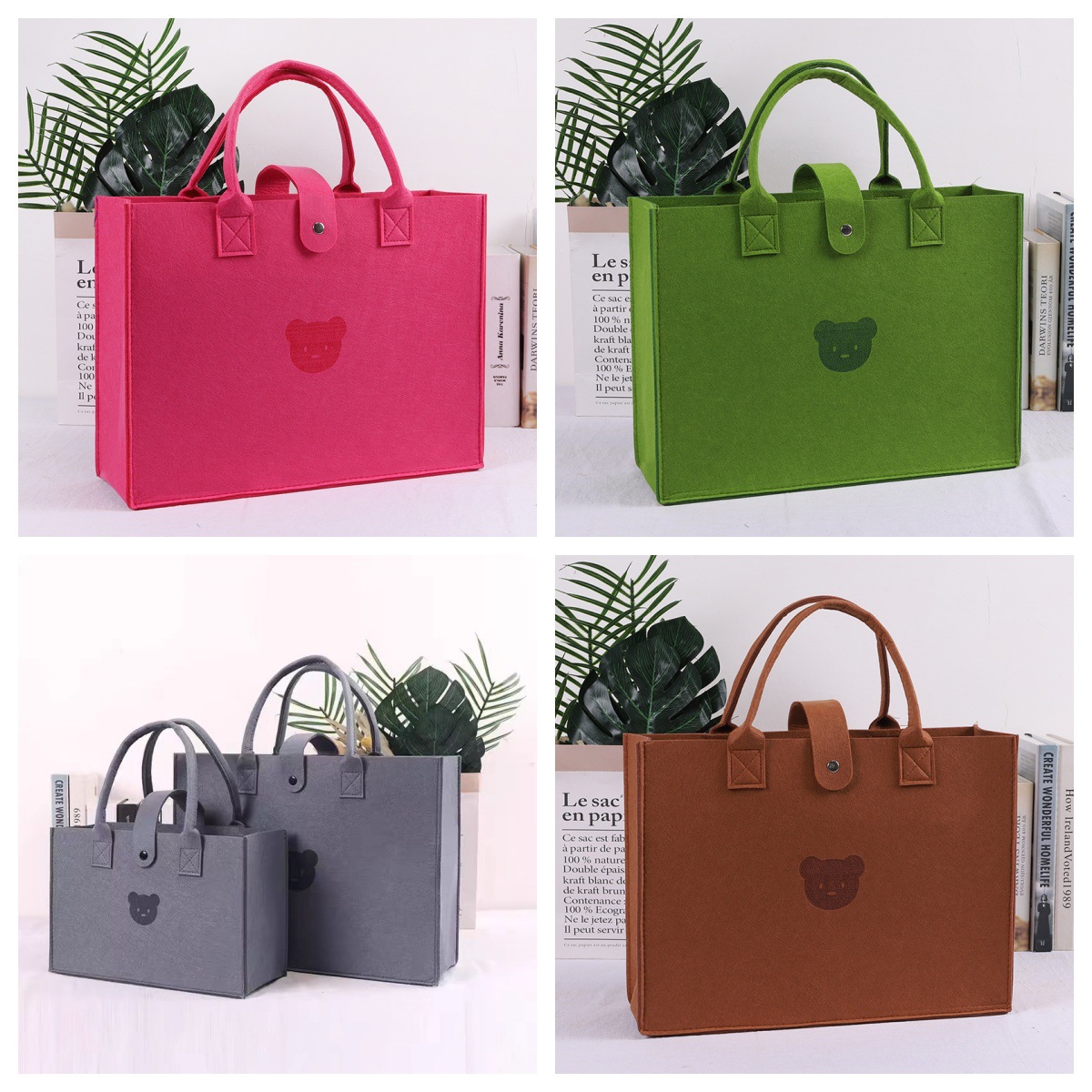 Felt Handbag Gift Bag Holiday Large Capacity Felt Bag Custom Bear Handbag Printed Logo Portable