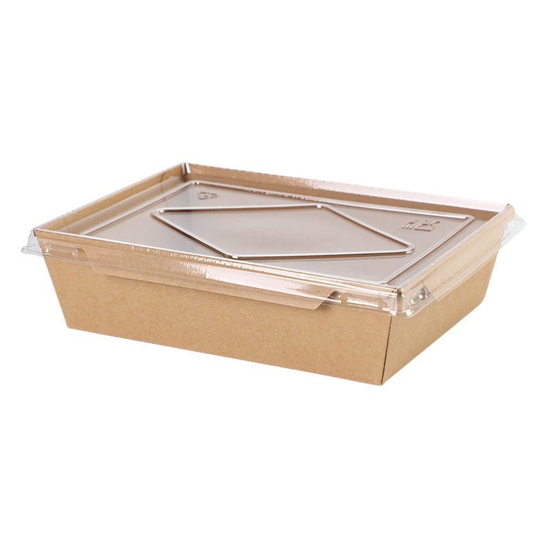 Kraft paper transparent cover window square lunch box disposable sushi lunch box take-out packaging salad box wholesale