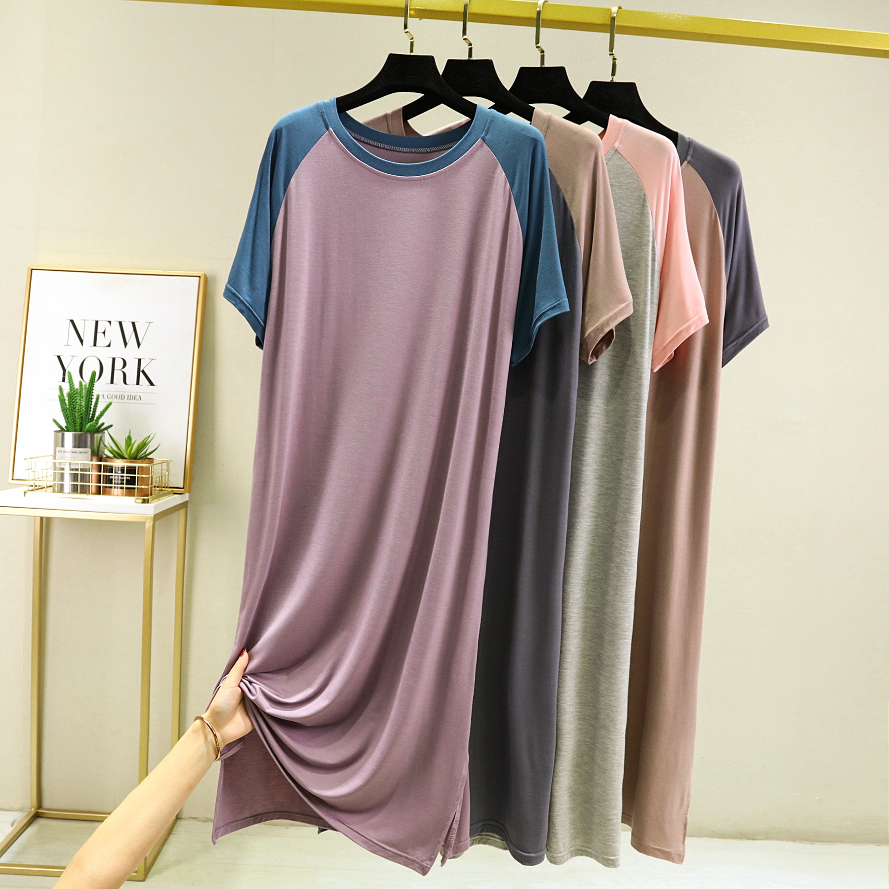 Summer Korean style women's modal dress short sleeve loose plus size underskirt long dress plus size nightdress