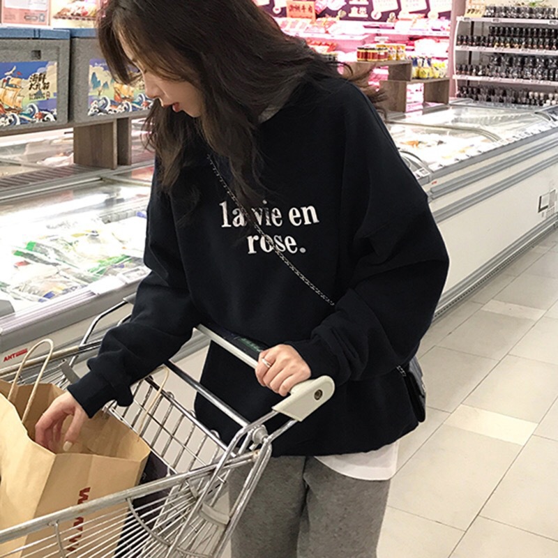 Picture of Wholesale 2025 Spring New Korean Style Loose Letter Printed Thin Sweatshirt Women's Pullover Long-Sleeved Student Top Trendy