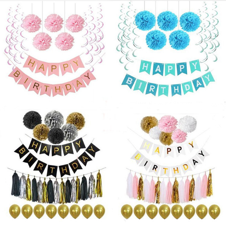 Amazon Birthday Holiday Party Wedding Decoration Supplies Paper Flower Ball Tassel Spiral Charm Birthday Flag