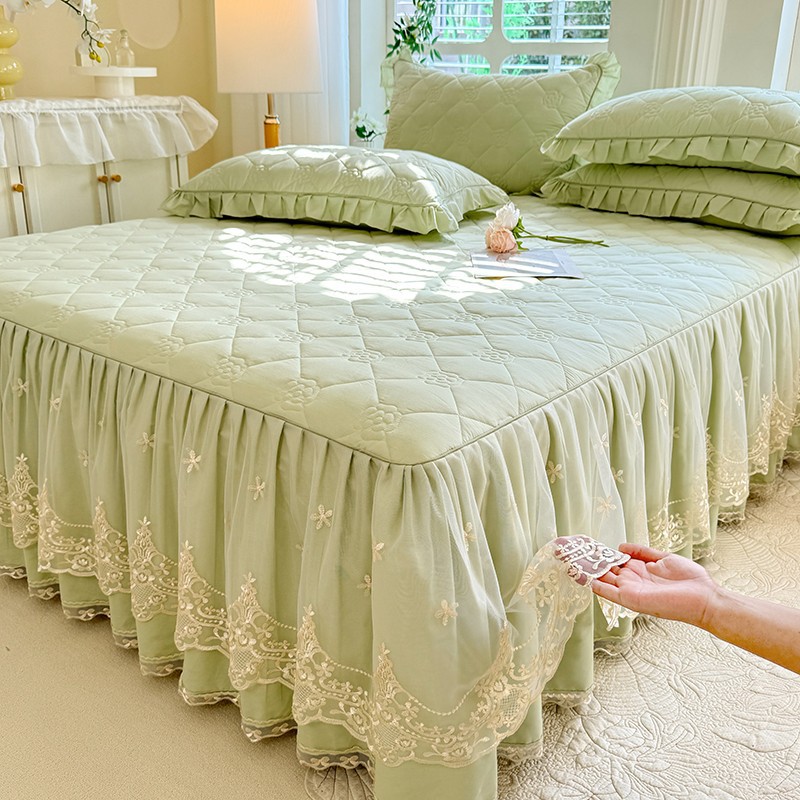 Cotton Bed Skirt Bed Cover Three-piece Princess Style Cotton Bed Cover Single-piece Non-slip Bed Cover with Skirt Dust Cover