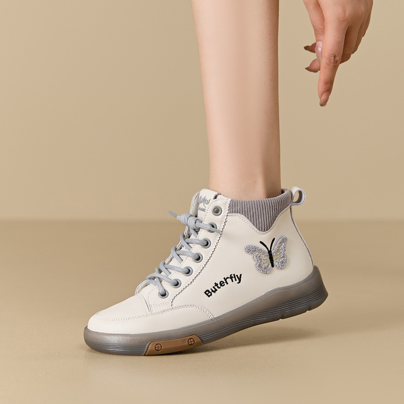 Boots Women's Boots 2025 New Short Boots Genuine Leather Autumn and Winter High-Top Women's White Shoes Casual and Versatile Women