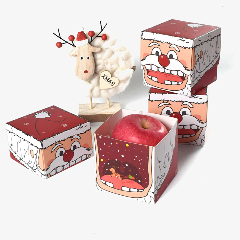 Christmas Eve three-dimensional funny Santa Claus Apple box in stock square creative colorful Christmas gift box