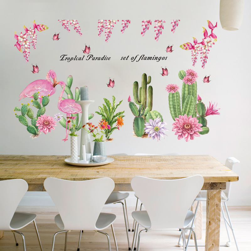 HM92027 cactus green plant Animal Flower wall stickers Nordic bedroom background decorative wall stickers PVC stickers