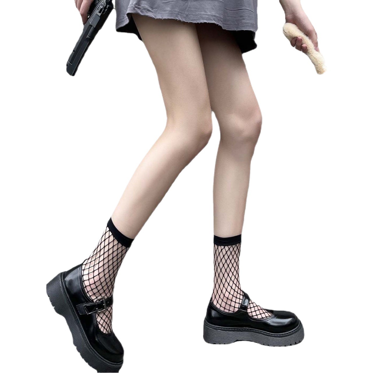 Mesh Socks Spring and Summer Thin Cut Out Fishnet Socks Women's Black Sexy Short Transparent Mesh Socks Versatile