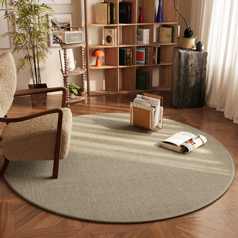 Picture of High-grade linen round living room carpet non-slip dirt-resistant dust removal mat woven pattern solid color bedroom study chair cushion