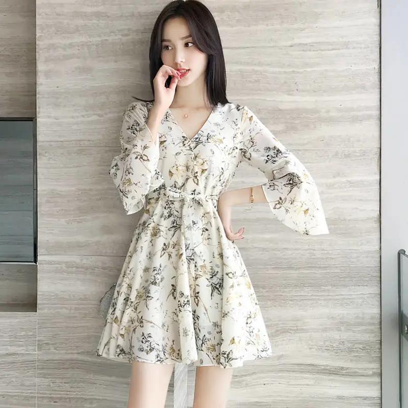 Mid-Short Dress 2025 Summer New High-Waisted French Niche Skirt for Small People with Floral Florals