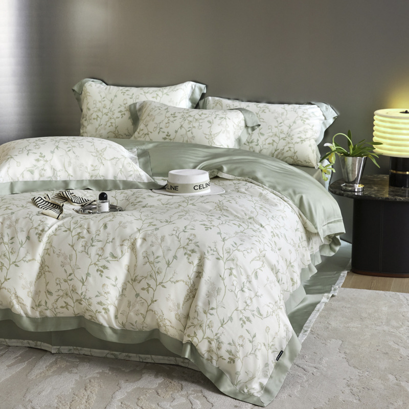 Picture of Summer Class A Maternal and Infant Grade Lyocell Tens Four-Piece Light Luxury Ice Silk Naked Sleeping Cool Quilt Cover Bed Sheet 1.8 Bedding