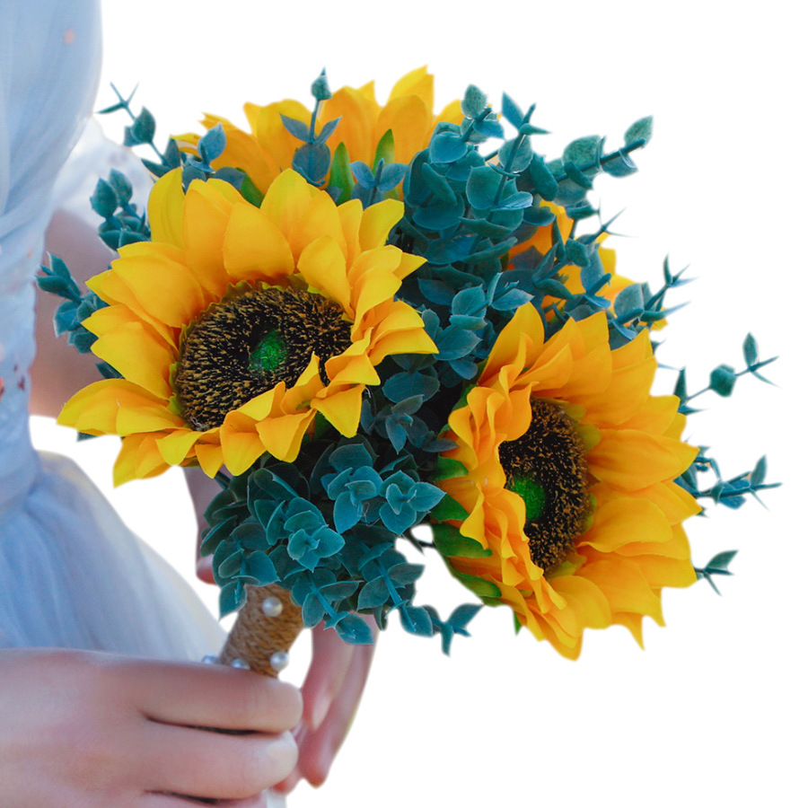 Artificial Eucalyptus Artificial Bouquet Wedding Bride Sunflower Bouquet American Country Style Mother's Day Bouquet