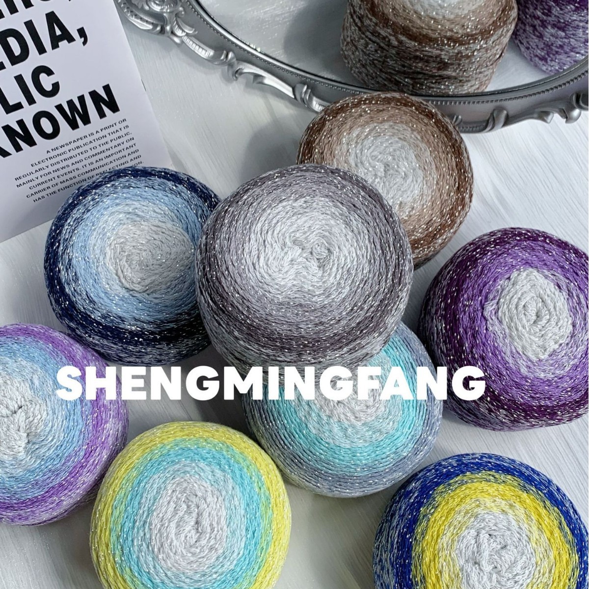 Hollow cotton string 2mm crochet section dyed gradient cake knitting yarn ball silver wire crochet bag shawl wool yarn