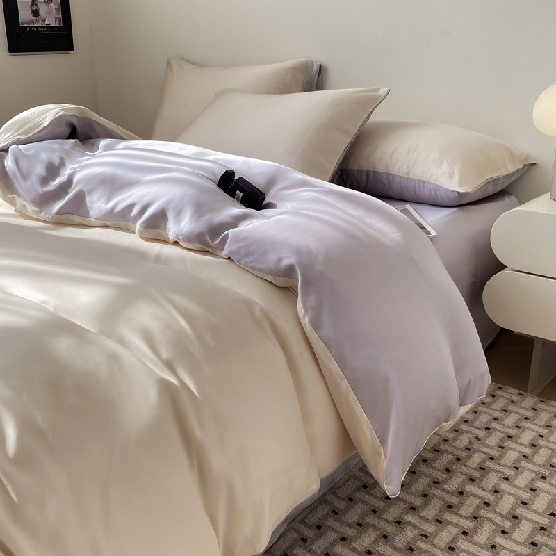 Picture of Summer Light Luxury Solid Color Ice Silk Four-piece Set Class A Cool Bed Sheet Quilt Cover Dormitory Three-piece Set Bed Cover Gift for Hair 4