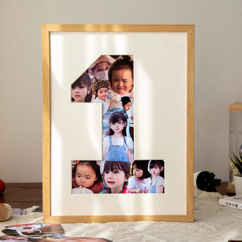 Picture of Baby growth memorial photo frame solid wood wall-mounted photo frame made of picture frame 1-year-old children's day gift table