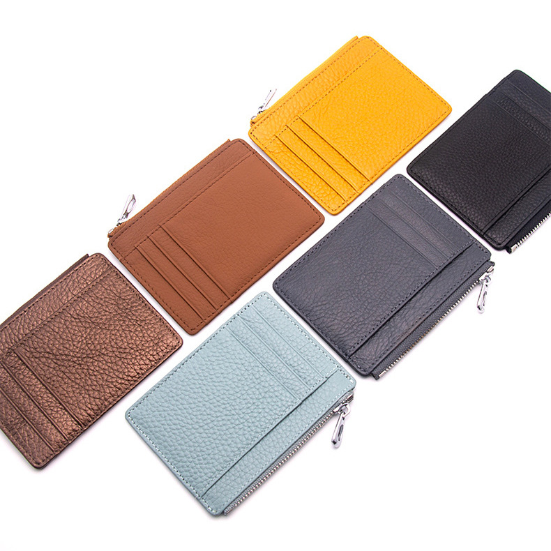 Picture of Ultra-thin Genuine Leather Zipper Coin Purse Card Holder Fashionable Large Capacity Double-sided Bank Card Id Card Holder Leather Card Holder