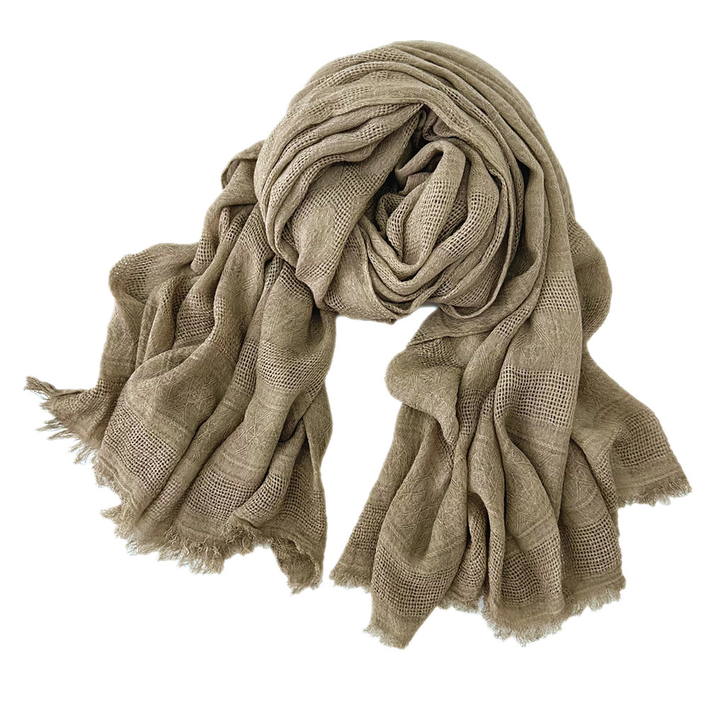 Cross-border Scarf Spring Foreign Trade Ry Cotton Scarf Women's Solid Color Dirty Dyed Jacquard Hollow Scarf Muslim Turban