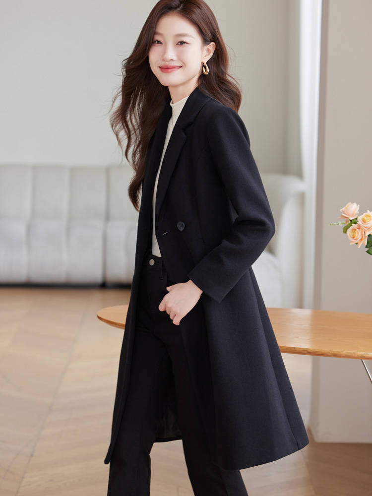Picture of Suit windbreaker coat this year popular long commuter small temperament overalls hidden blue woolen coat