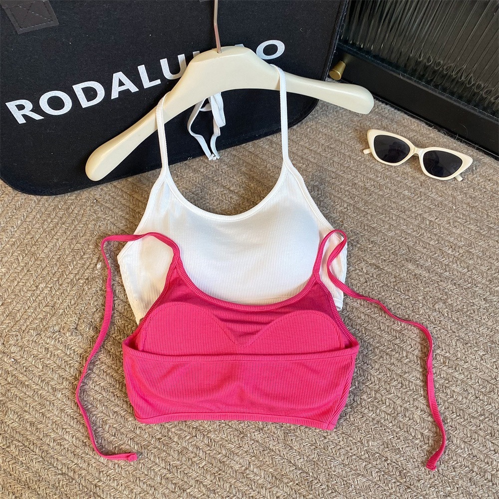 Picture of With Chest Pad Short Hanging Neck Strap Vest Underwear Women's Hot Girl Beautiful Back Wrap Chest Sexy Tube Top with Base