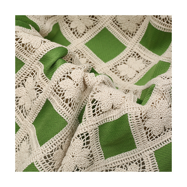 Picture of Factory supply strand hook flower three-dimensional cotton rope chessboard Grace embroidery cloth autumn and winter women's clothing dress fabric