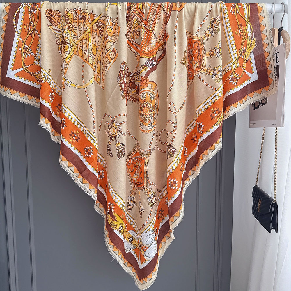 Picture of Noble Elegant 130cm Cotton and Linen Blended Square Scarf for Women, Light and Breathable, Exotic Style, Versatile Scarf, Warm Shawl