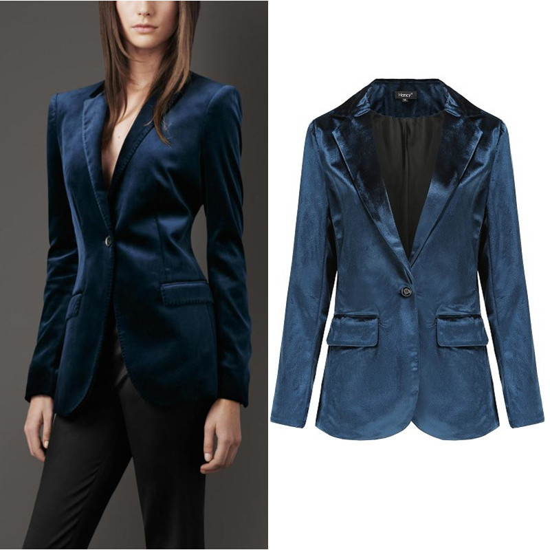 Factory in stock wholesale women's top coat autumn and winter new solid color simple gold velvet small suit for women
