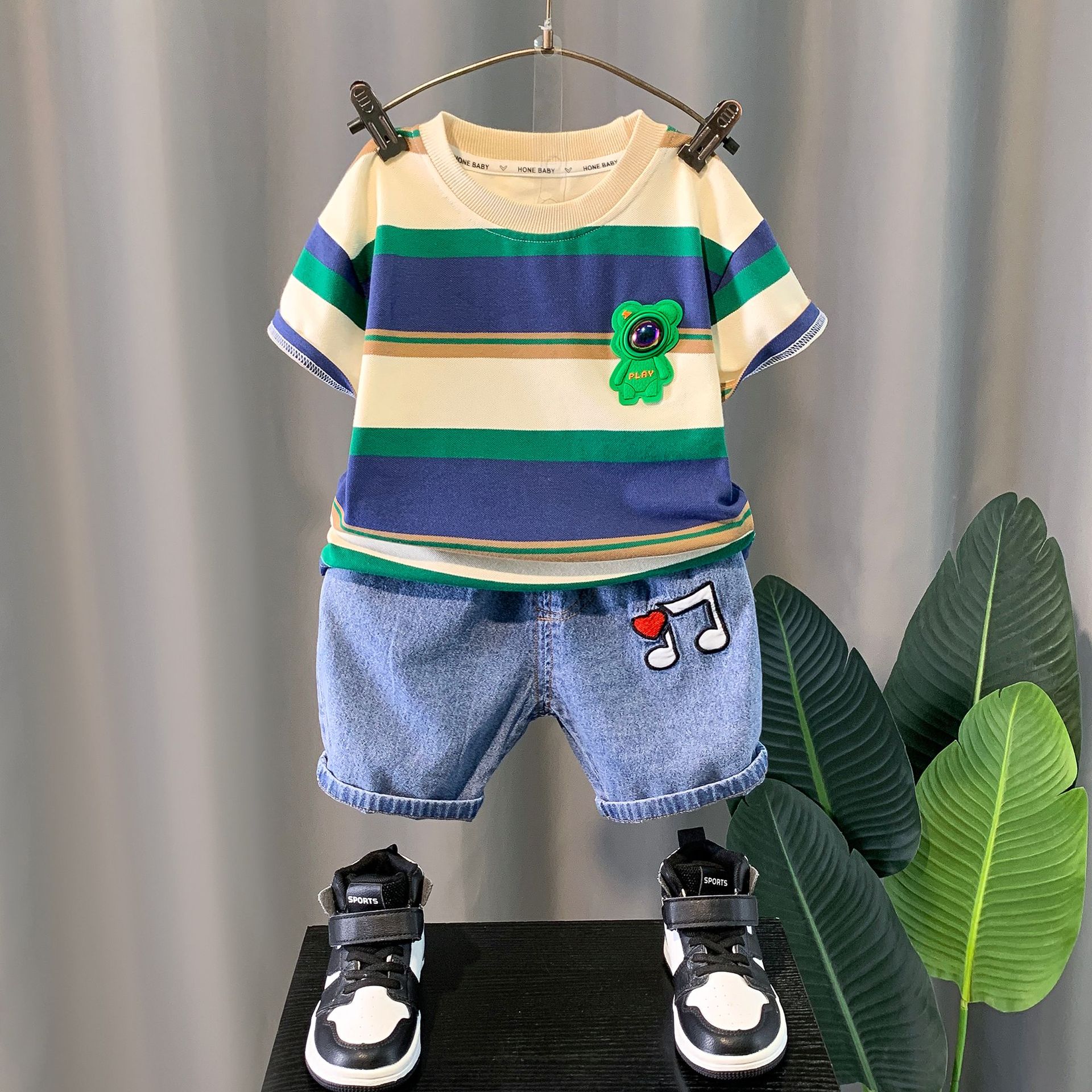 Foreign Trade Children's Wear Children's Short-sleeved Shorts Two-piece Set Boy's Summer Suit Boy's Handsome Striped Sports Set