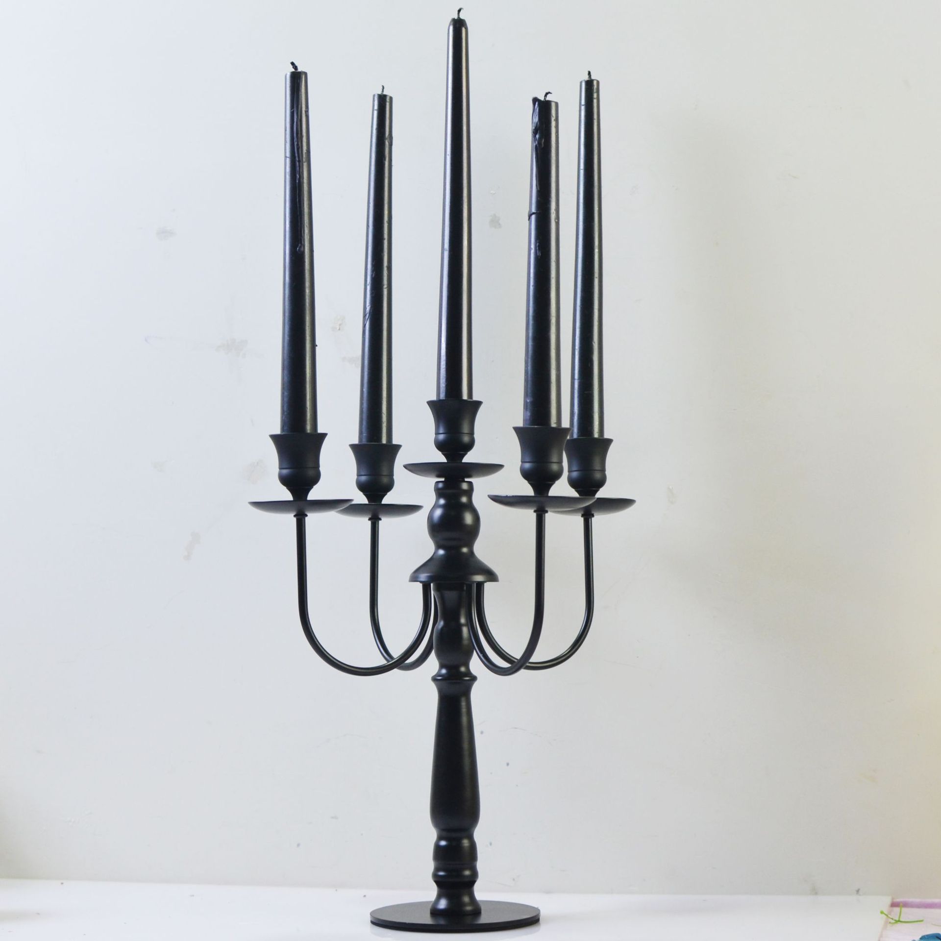 Picture of European Style Candlestick Ornaments Hotel Wedding Iron Candlestick Three Five Romantic Candlelight Dinner Elegant Black Candle Holder