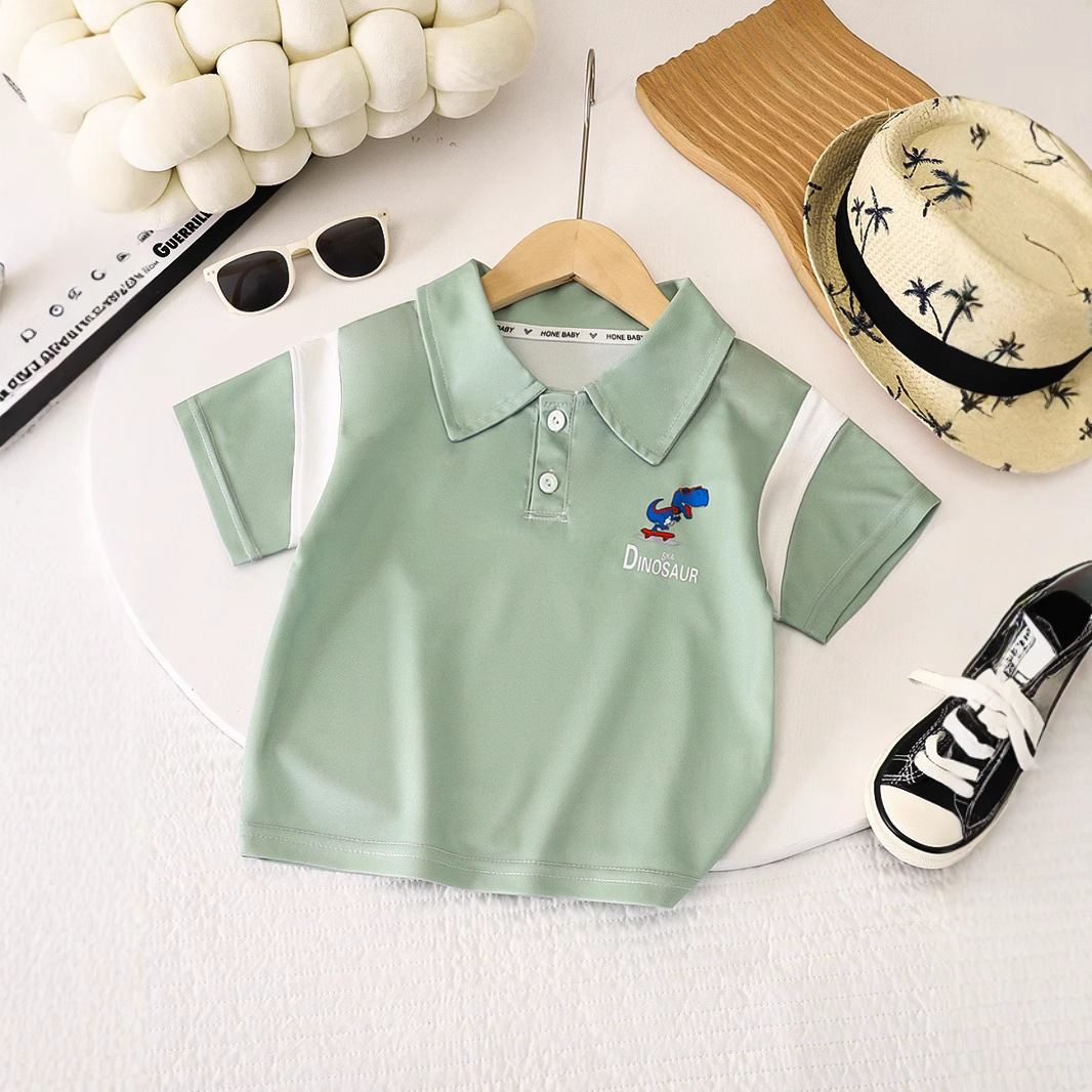 Picture of Boys T-shirt Summer 2025 New Short-sleeved Children's Wear Baby Summer Thin Pearl Cotton POLO Shirt Fashionable Hair