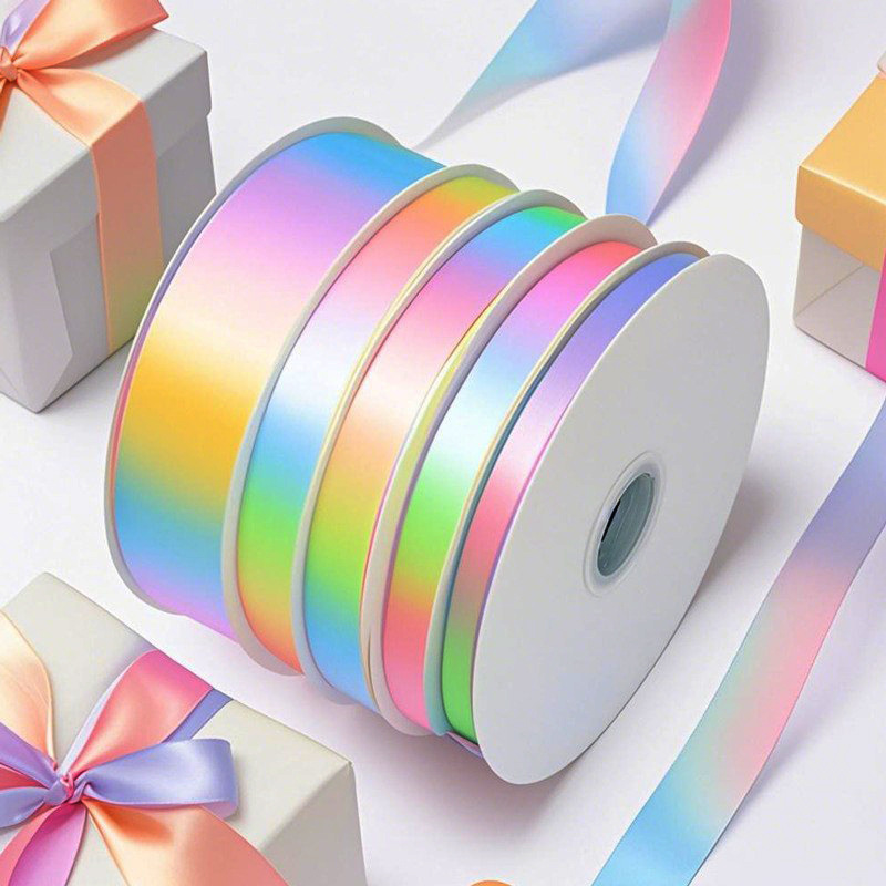 Bow Ribbon Gift Box Decoration Clothing Accessories D-01 Handmade DIY Rose Single-Sided Rainbow Ribbon Ribbon