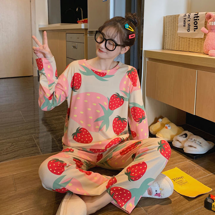 Picture of Factory Clearance Welfare Spring and Autumn Pajamas Women's Casual Comfortable Lady Style Long Sleeve Trousers Two-Piece Home Clothes