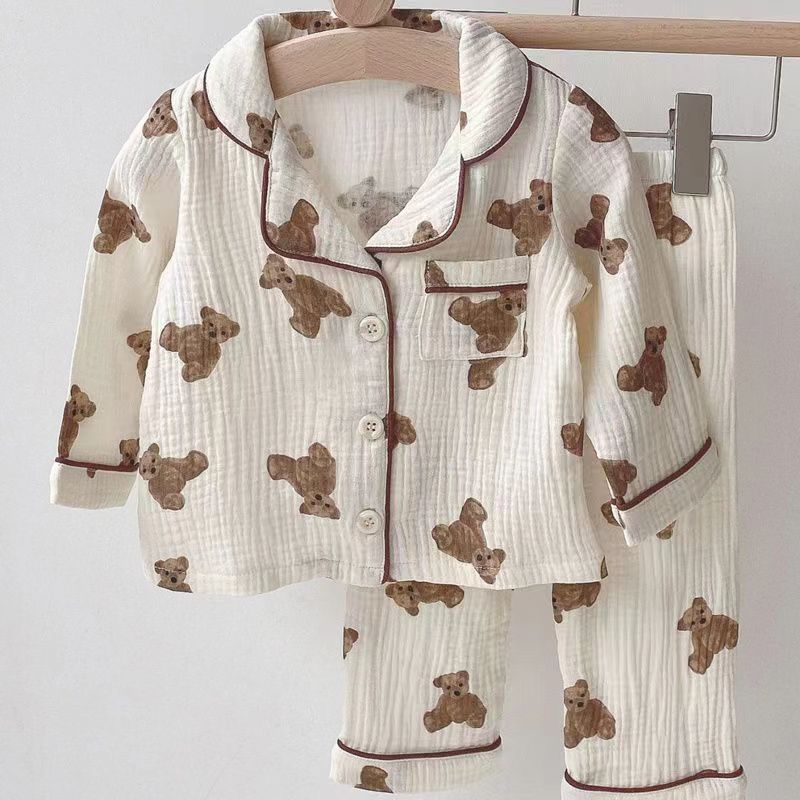 Picture of Zhongda Children's Pajamas Spring and Autumn Long Sleeve Trousers Baby Bear Split Cardigan Autumn Clothes Baby Thin Outer suit