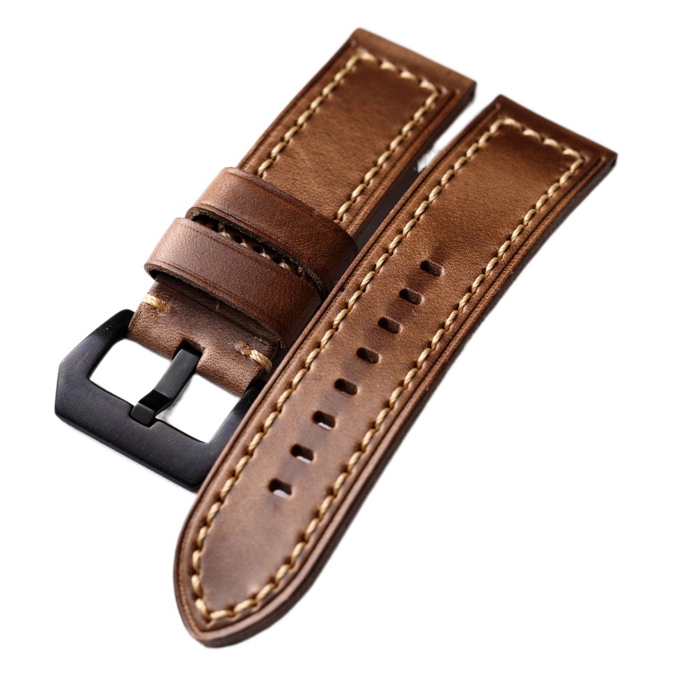 Hand-stitched and suitable Holman cow leather strap 20 22 24 26MM light brown retro men's leather soft
