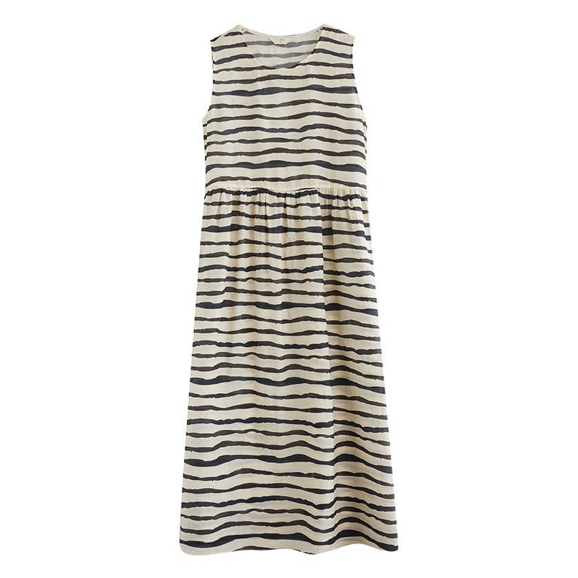 Cotton and Linen Striped Sleeveless Vest Dress Women's Summer Slimming Lace-up Loose Casual Age-reducing A- line Large Swing Dress Thin