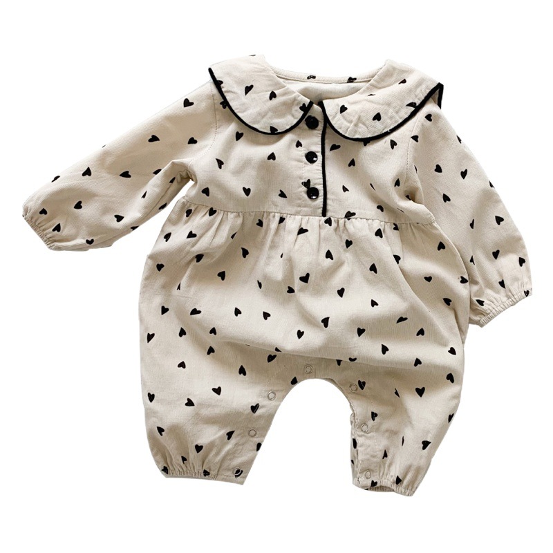 Newborn Jumpsuit Autumn Korean-style Baby and Young Children Corduroy Love Hatshirt Bag Fat Clothes Lapel Baby Long Climbing Suit