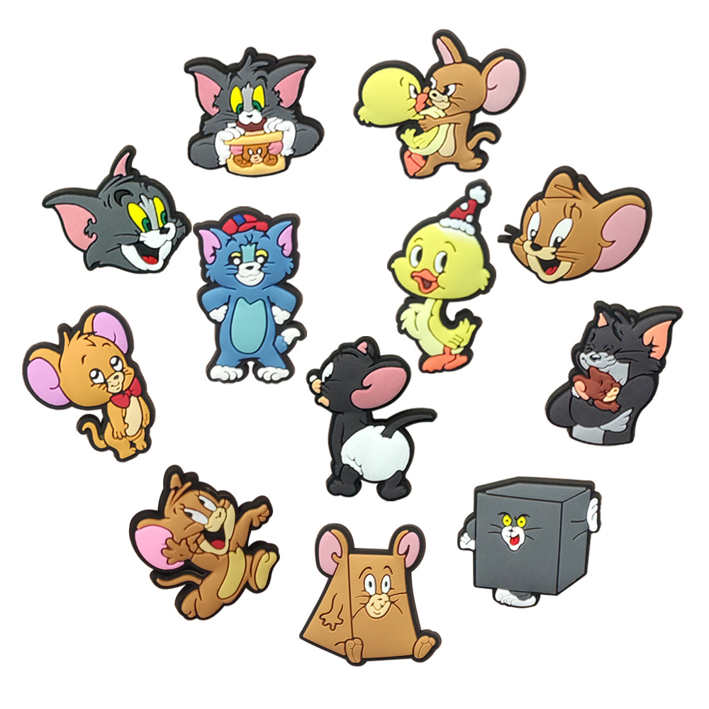 12 suit cat and mouse cartoon cute hole shoes shoes flower shoe buckle soft rubber DIY shoe accessories accessories