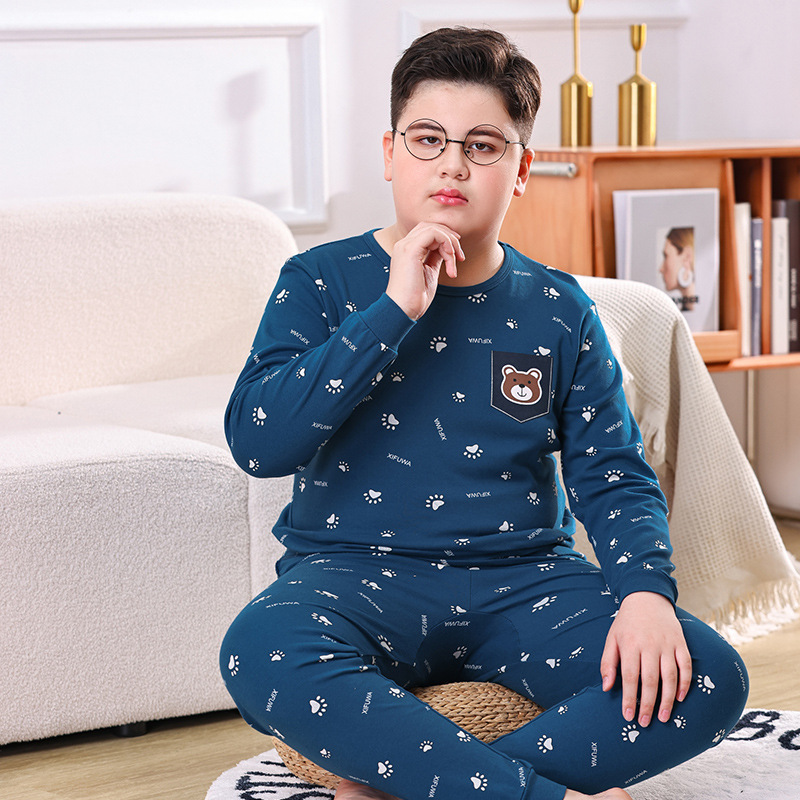 Picture of Chubby Children's Autumn Clothes and Trousers for Boys Plus Fat Plus Plus Teenage Cotton Big Boy Pajamas Children's Thermal Underwear suit