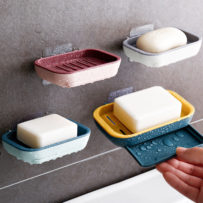 Soap Box Punch-Free Soap Box Bathroom Drain Multi-Functional Soap Box Household Simple Wall-Mounted Soap Rack