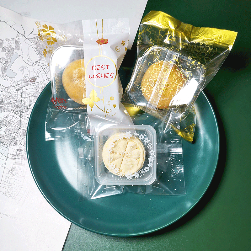 Golden Mid-Autumn Mooncake Packaging Bag Snowflake Crisp Frosted Sealed Baking Cookie Bag Pastry Frosted Texture Packaging