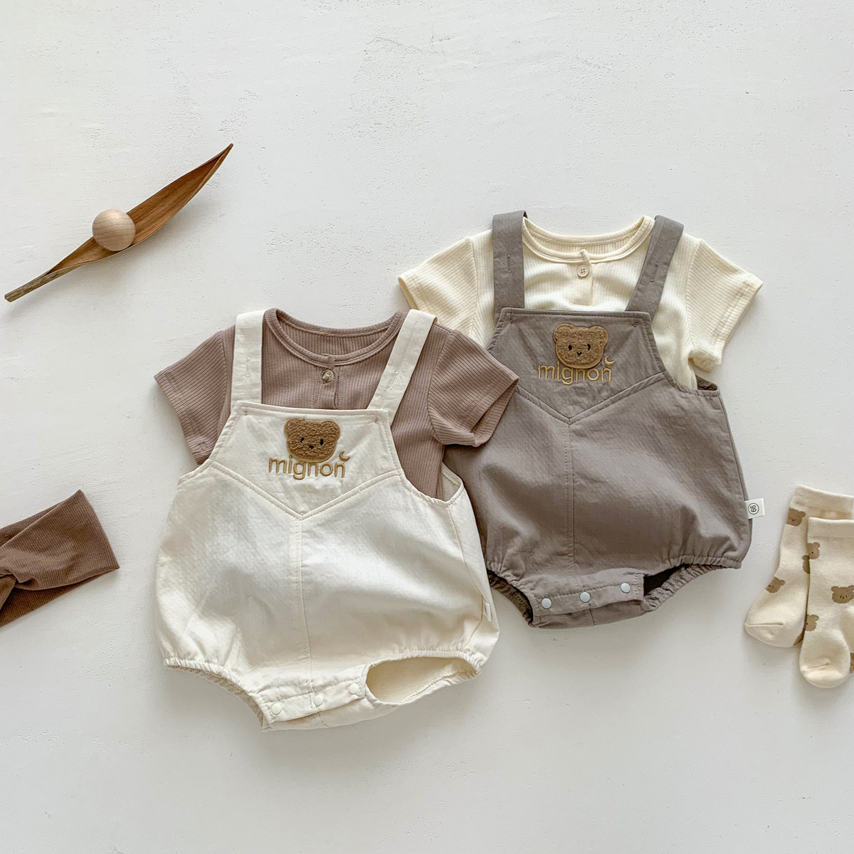 Picture of Iine Korean Style Baby Men and Women Summer Short-sleeved Bag Fat Clothes Baby Jumpsuit Strap T-shirt Two-piece Triangle Haggit Clothes