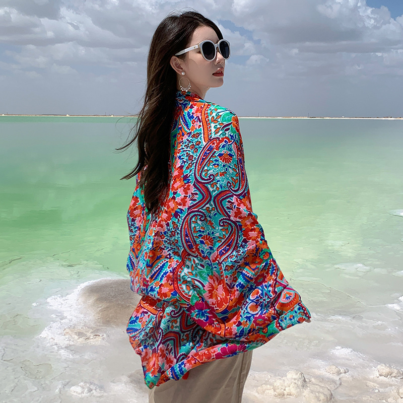 Picture of Summer Outdoor Leisure Comfortable Breathable Scarf Ethnic Style Vacation Cloak Beach Seaside Photo Play Large Shawl