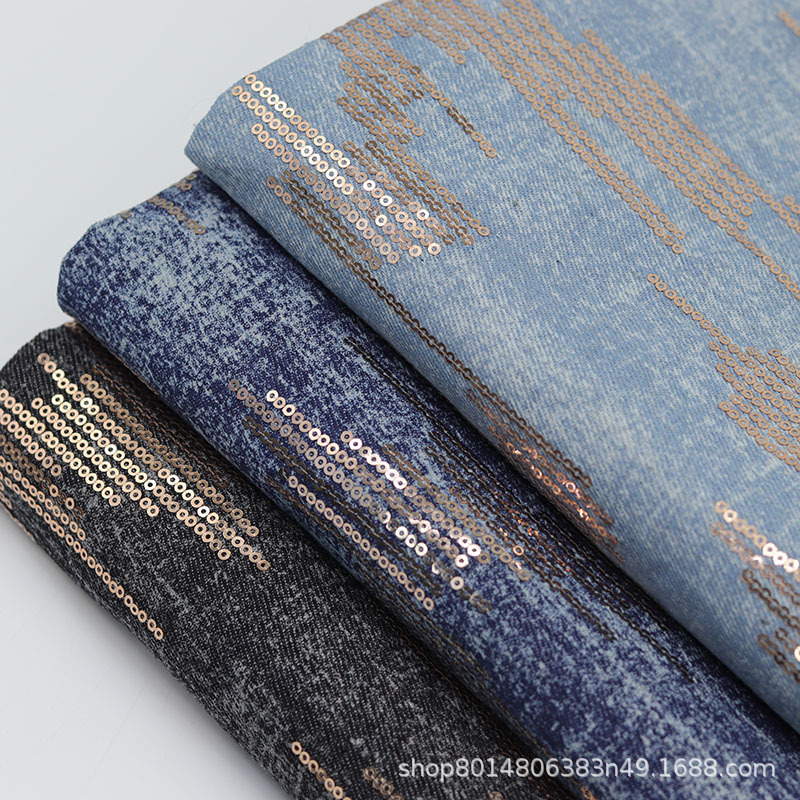 Champagne beads embroidered washed denim fabric clothing fabric dress dress coat pants fabric