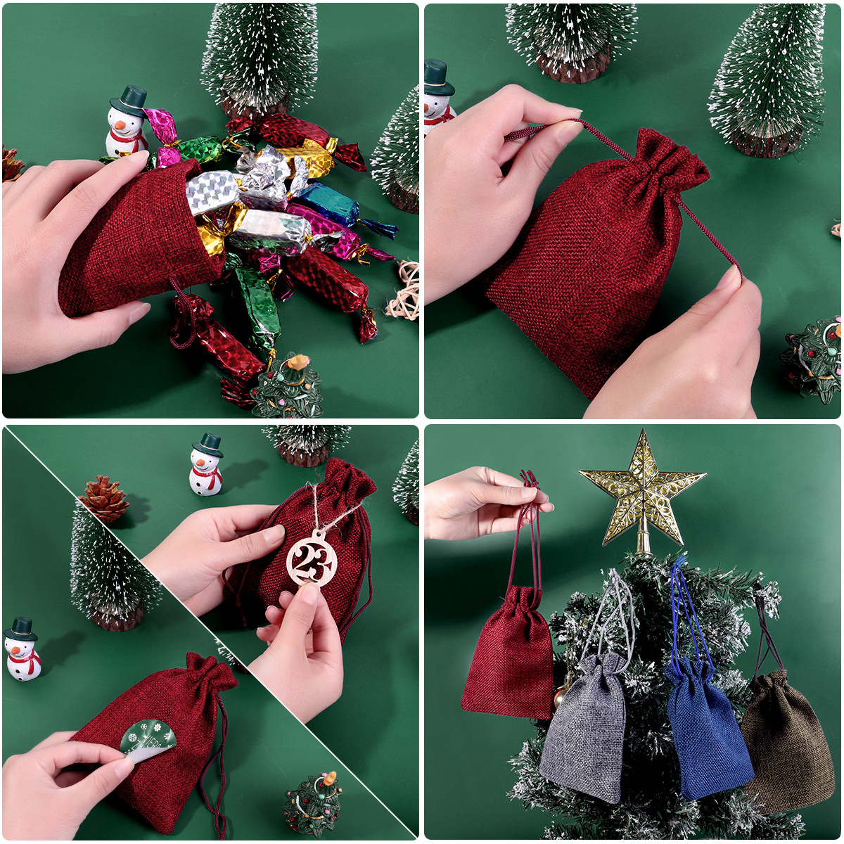 Picture of Christmas burlap bag set drawstring candy gift packaging bag set countdown advent calendar gift bag wholesale