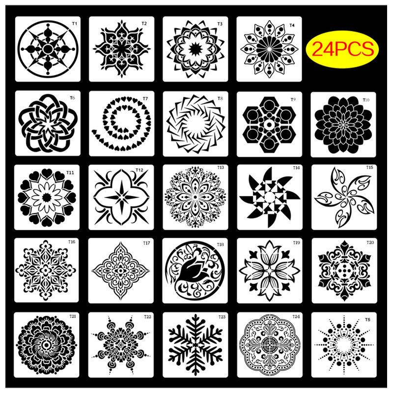 New Creative Mandala Template Painting Template Cut Out DIY Decoration Mandala Stone Painted Drawing Board Illustration
