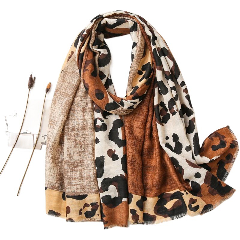 South Korea brown All-match Leopard Print Scarf Women's Spring Autumn and Winter Long Thin Brown Scarf Long Shawl Dongdaemun