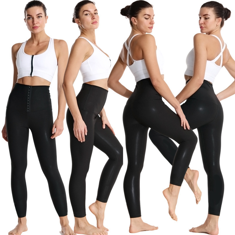 Middle-Aged Sweat Pants, Sweat-Inducing Clothing, Three-Row Buckle Sweat Pants, Yoga Pants, High-Waisted Shapewear Pants, Yoga Clothing Set, Cross-Border