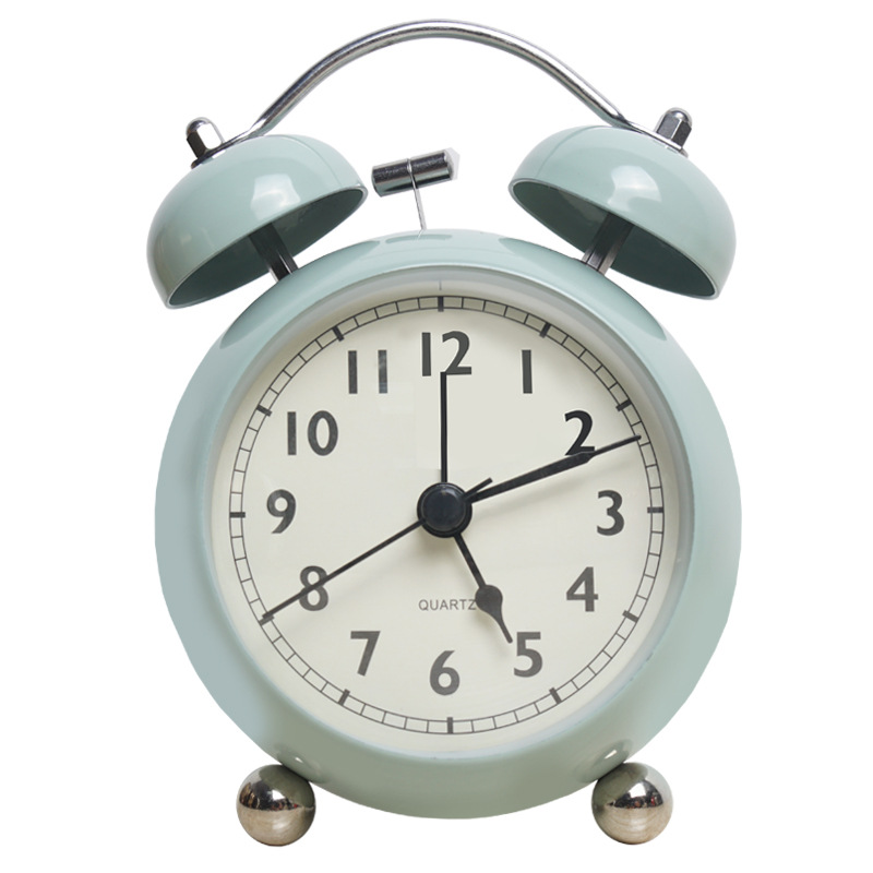 Picture of European-style retro pointer desk clock metal creative bell alarm clock desktop mute student night light quartz desk clock