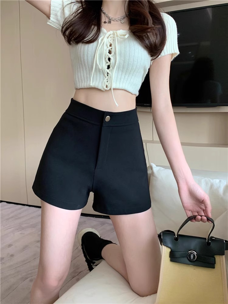 Casual Pants Women's Spring 2024 New High Waist Slimming Straight Pants Hot Pants Spice Girls Tight Shorts Black Trendy Pants