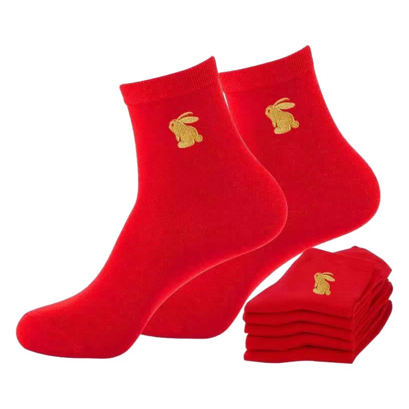 Year of birth rabbit red socks men and women couple wedding socks mid-calf length socks Dragon year autumn and winter big red cotton socks