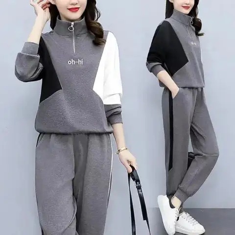 8846# suit women's spring and autumn new fashion Western style age-reducing leisure sports ankle-tied harem pants two-piece set