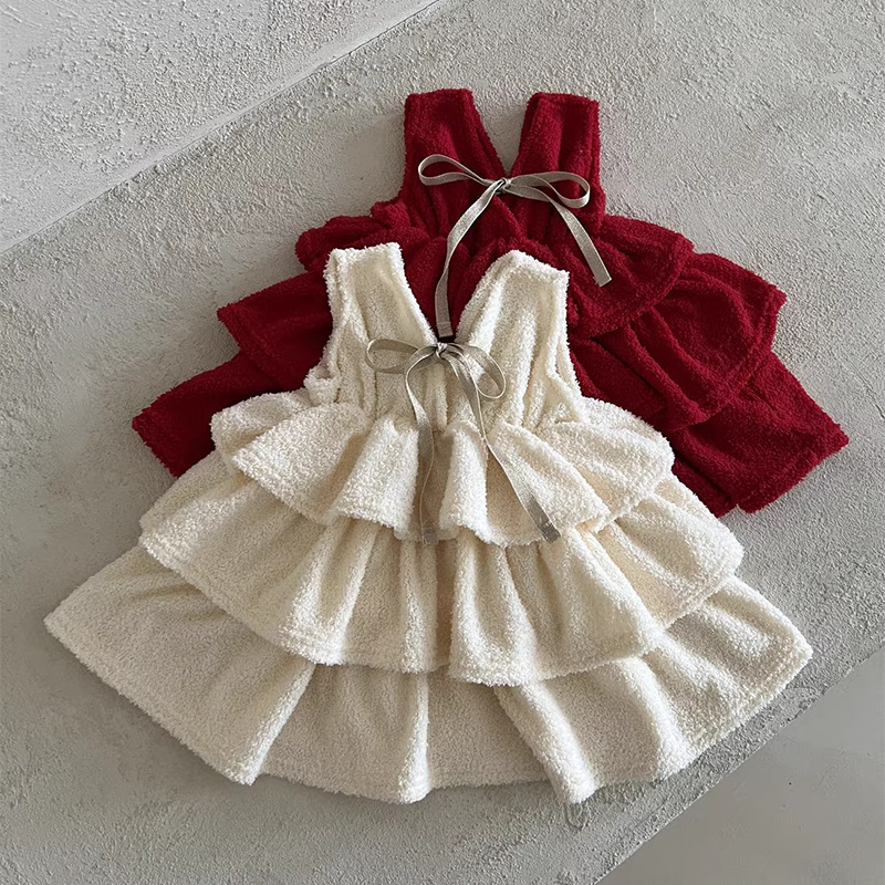 Girls' dress Autumn and Winter New Lolita Sweet Bow Trailing dress Children's Western Style Princess Dress