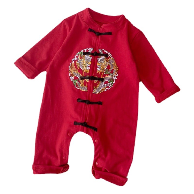 Baby's Week Suit 0-2 Year Old Baby's Body Suit Outfit Tang Suit Button Festive Week Suit Full Moon Wine Clothes